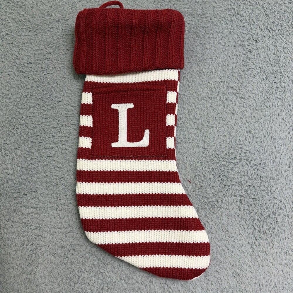 Target Wondershop Initial L Christmas Stocking Red White Stripe Monogram Pocket